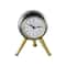 8.5" Black Aluminum Metal Orb Decorative Clock with White Clockface & Gold Tripod Legs